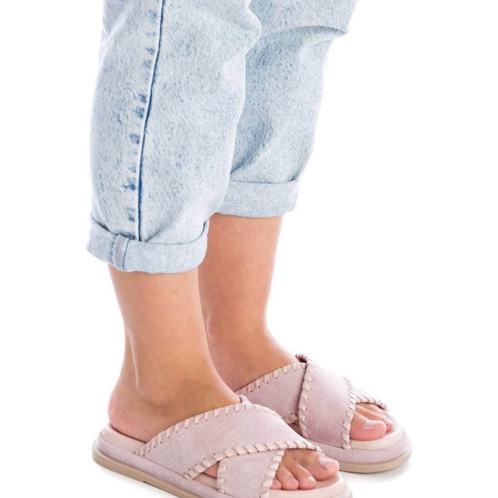 Blush Pink Crisscross Slide Sandals